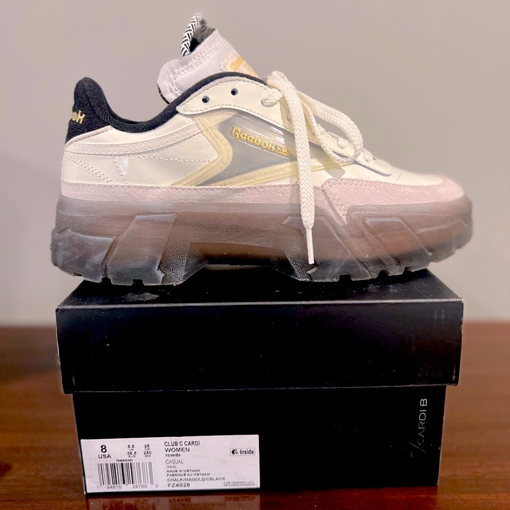 Reebok Club C Cardi B Chalk White Black Gold Birthday
Size 8 Women